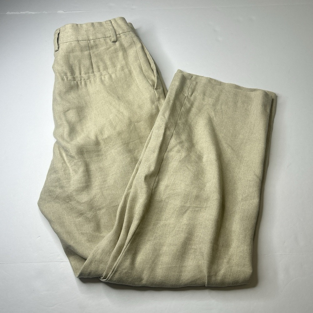Zara Man Linen Pleated Pants Trousers Men's 31 (30x29) M Beige Solid